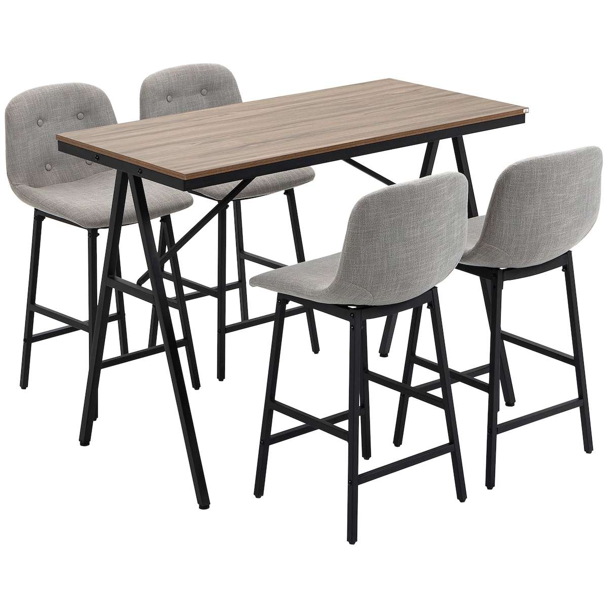 STILVORA Bartisch-Set 5-teilig Metall/Polyester hellbraun 120x60x91 cm mit 4 Hockern Image