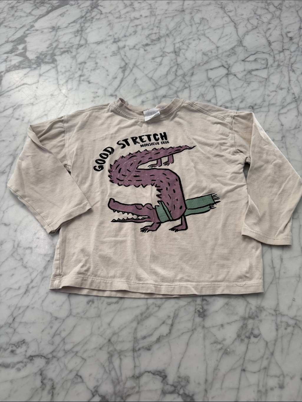 Zara Shirts & Tops | Zara Good Stretch Graphic Long Sleeve Kids Shirt - Beige Sz 3/4t | Color: Purple/Tan | Size: 4tb