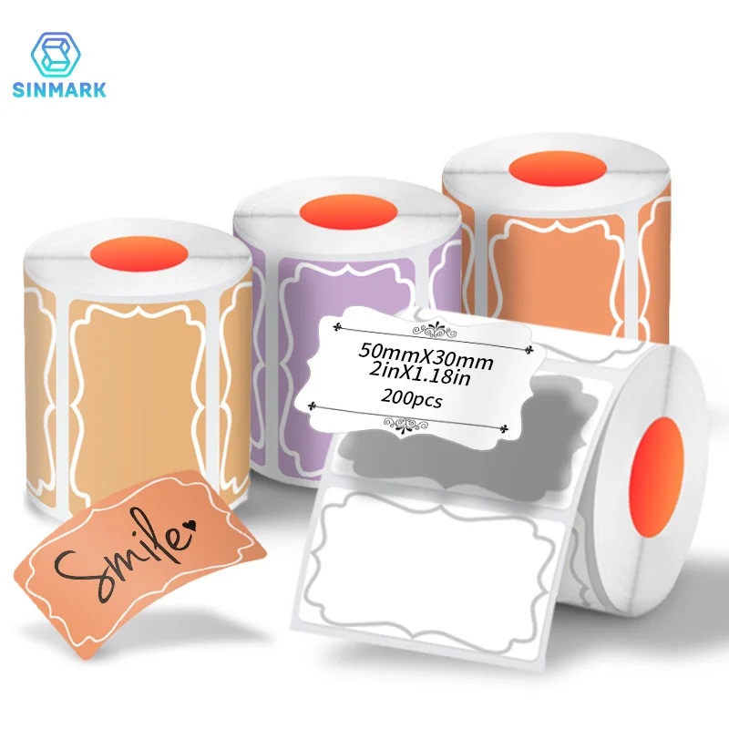SINMARK Thermo-Etikettenpapier, rein, nicht spezifizierte Form, wasserfeste Etiketten, selbstklebende DIY-Aufkleber, Verwendung für Thermodrucker, Geschenkanhänger Image