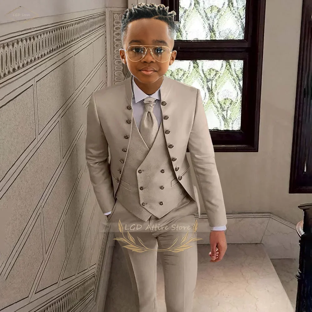 Edeler Vintage-Anzug für Kinder, 3-teiliges Set, 2–16 Jahre, Hochzeit, Geburtstag, Party, formeller britischer Stil (geknöpfte Jacke + schmale Hose + Weste) Image