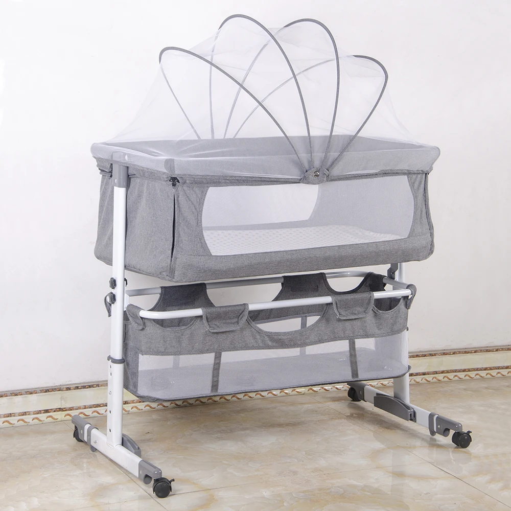 3-in-1-Babybett, Babywiege mit Moskitonetz, Reisebett mit Matratze, verstellbar, mit Aufbewahrungskorb, mobiles Babynest Image