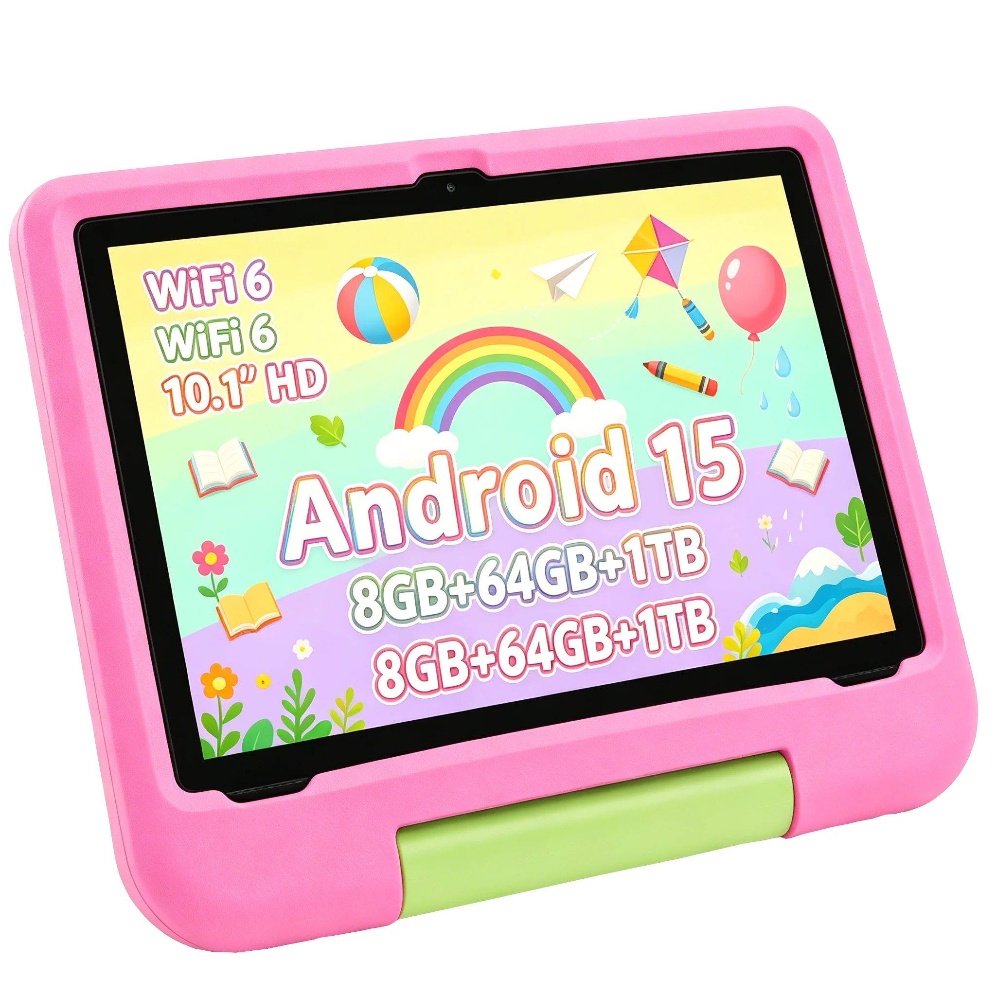 Paitanry Kinder-Tablet 10,1 Zoll Android 15 8GB+64GB 5000mAh WiFi 6 Dual-Kamera Sturzsichere Hülle für Kinder-Lernaktivitäten Image