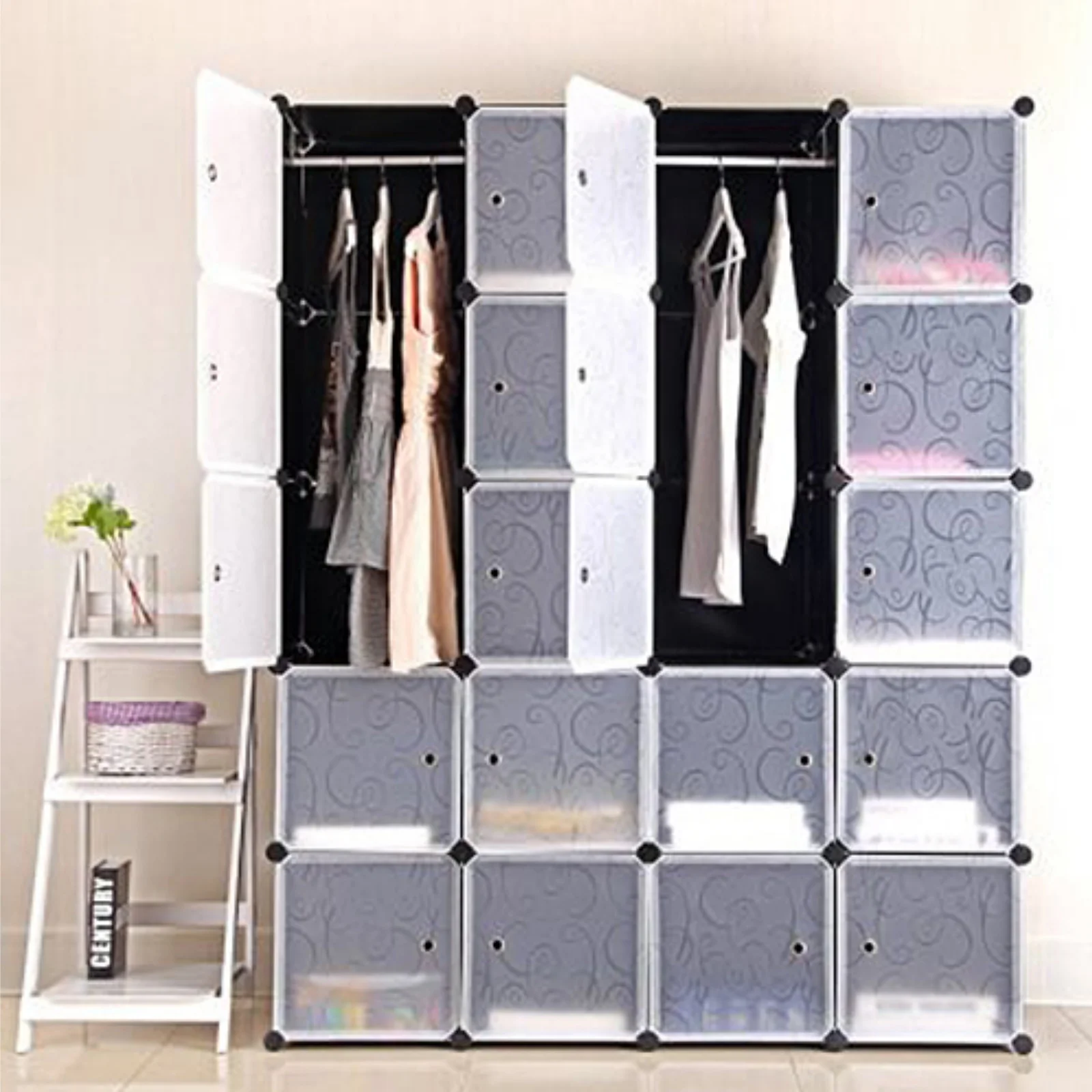 Kleiderschrank, Schuhschrank, Aufbewahrungsschrank, 20-Würfel-Kleiderschrank mit 2 Kleiderstangen, stapelbarer Klappschrank, für Schlafzimmerkleidung