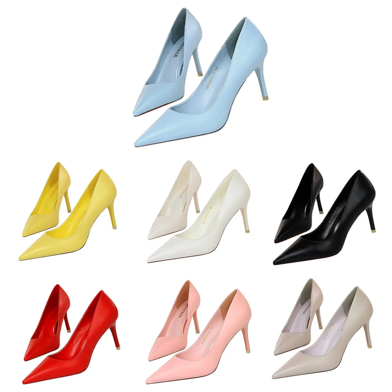 Frau Mode Karriere formale 7,5 cm 10,5 cm High Heels bunte Schuhe Dame süß blau gelb Hochzeit Scarpins Pumps plus Größe 34-43