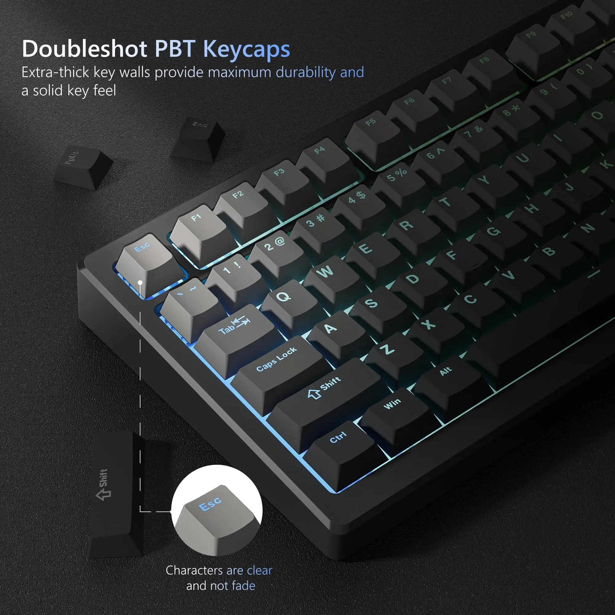 134+ Tasten Farbverlaufsgrau RGB-hintergrundbeleuchtete PBT-Tastenkappen Benutzerdefinierte Double Shot-Tastenkappen für mechanische Cherry Gateron MX Switches-Tastaturen Image
