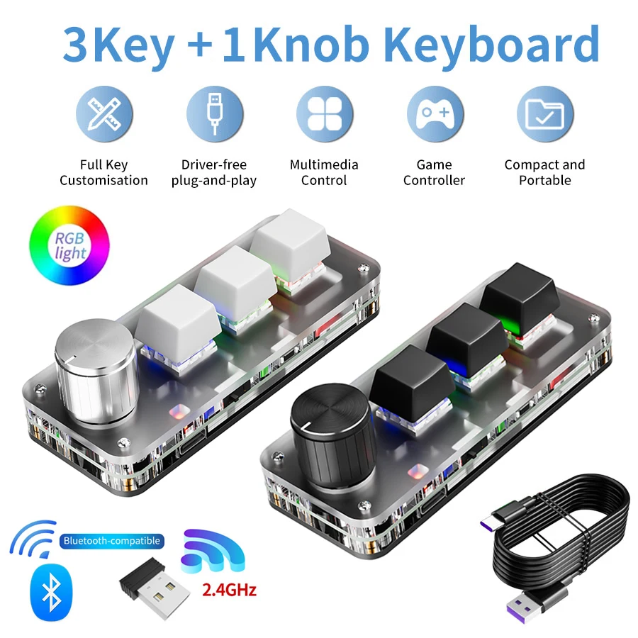 2,4 G Bluetooth 3 Tasten 1 Knopf Anpassen Tastatur Makro Mechanische Tastatur Hot Swap Mini Tastatur E-sport Spiel Kopieren Einfügen Verknüpfung Image