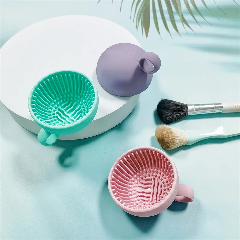 Silikon-Reinigungsschüssel für Kosmetikpinsel. Effizientes und tragbares und wiederverwendbares Make-up-Pinsel-Reinigungsbecher-Make-up-Eiwaschwerkzeug Image