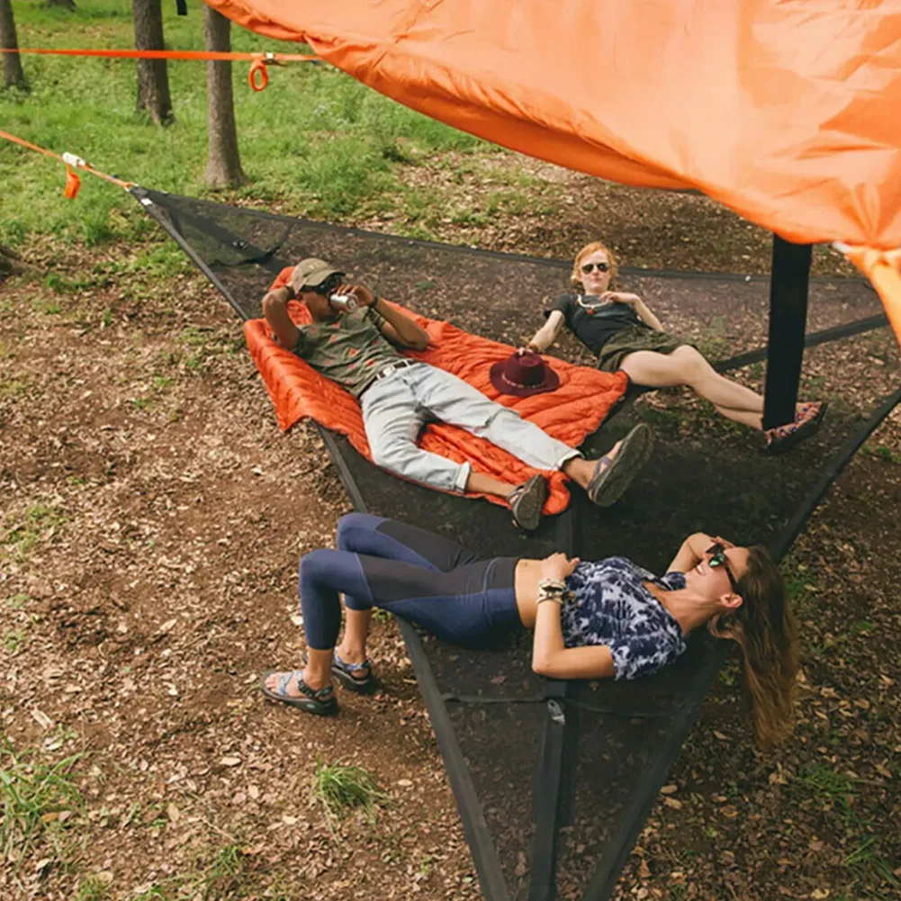 Große Dreieck-Hängematte, atmungsaktives Netz-Schaukelbett für 3-5 Erwachsene, tragbare Matte für Camping, Picknick, Garten, Terrasse, Anti-Rollover-Funktion Image