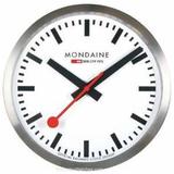 Mondaine Round Wall Clock - White Dial - Brushed Stainless Steel Case A990.CLOCK.16SBB screenshot. Watches directory of Jewelry.