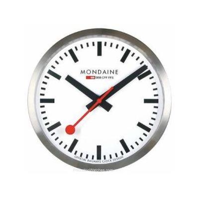 Mondaine Round Wall Clock - White Dial - Brushed Stainless Steel Case A990.CLOCK.16SBB