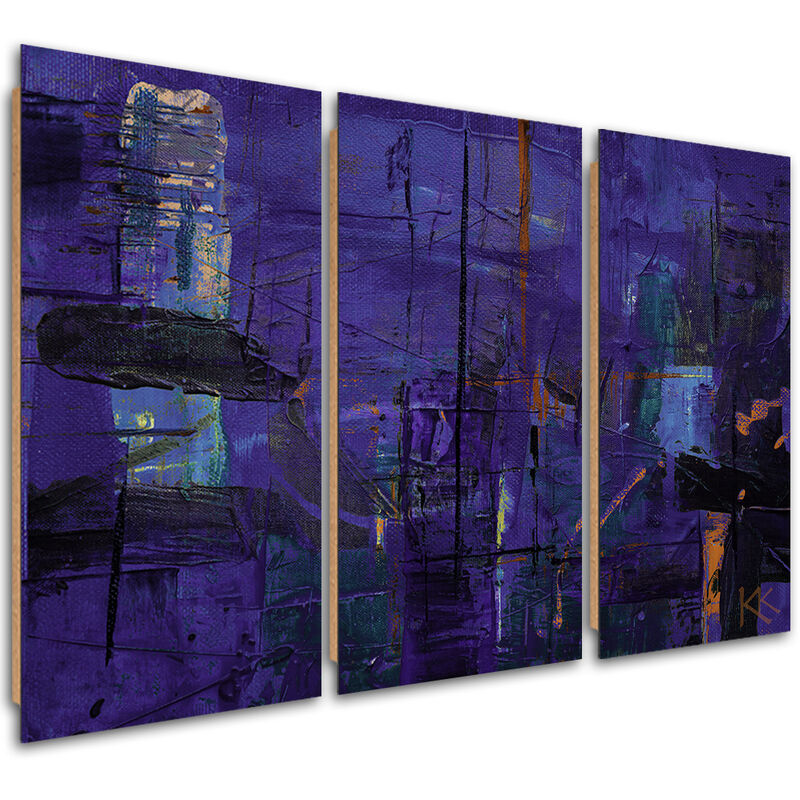 Gbshop - Quadro Deco Panel 3 Paneli, Astrazione Dipinta A Mano Viola - 120x80