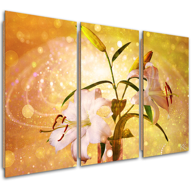 Gbshop - Quadro Deco Panel 3 Paneli, Lily Su Uno Sfondo Giallo - 60x40
