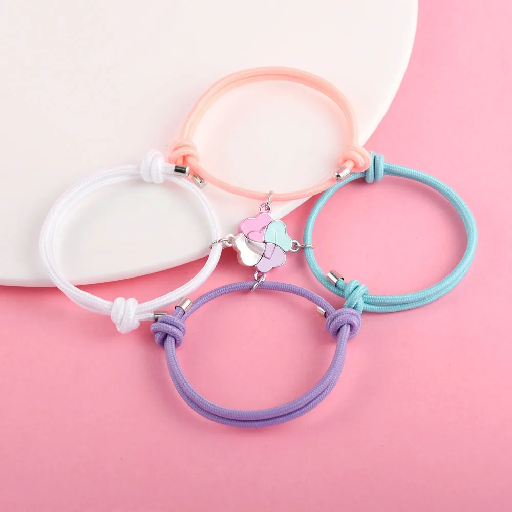 4-teiliges Set Glücksbringer Vierblättriges Kleeblatt Mehrfarbiger Anhänger Beste Freunde Armband BFF Freundschaftsschmuck Geschenke für Mädchen Image