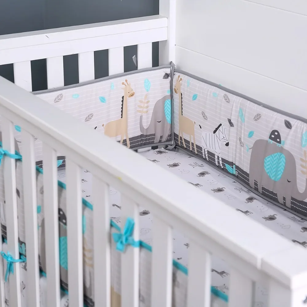 5-teiliges Baby-Bettwäsche-Set, Stoßstangen für Kinderbett, Bett, Stoßstange, Kinderbett, Bettwäsche-Set, Kinderbett-Schutz (4 Stoßstangen + Bettlaken)