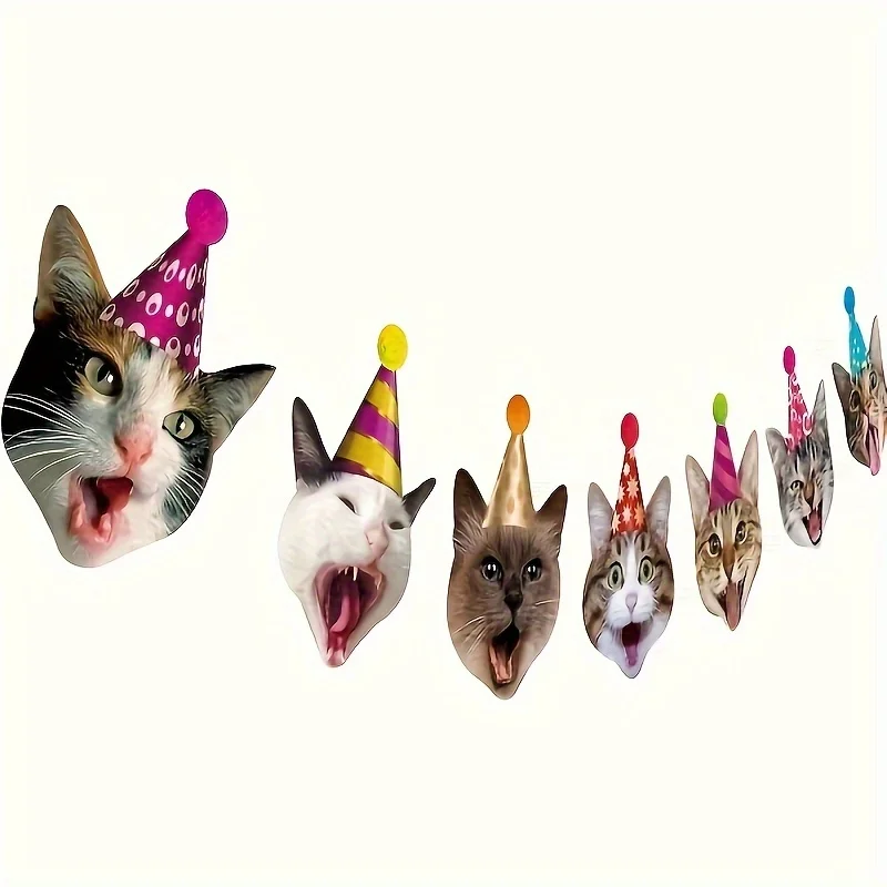 Alles Gute zum Geburtstag Banner Katzengirlande Lustige Geburtstagsdekorationen Katzengesicht Geburtstagsfeier Wimpelkette Dekorationen Gold Geburtstagsschild Image