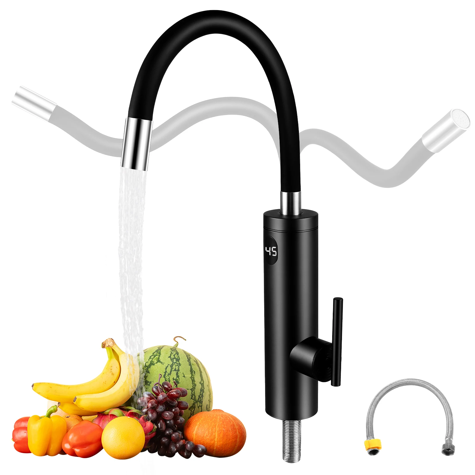 Durchlauferhitzer, Küchenarmatur, 220 V, 3300 W, 360° drehbarer Küchenarmatur, LED-Temperaturanzeige, 40 cm Wassereinlassschlauch Image