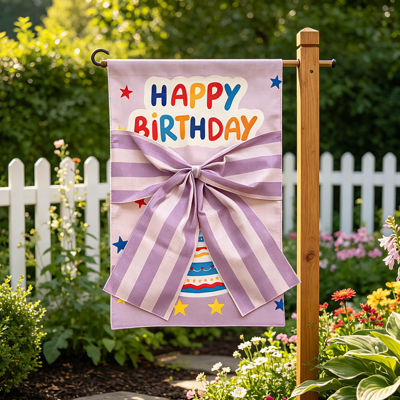 Happy Birthday Garden Flag Double Sided Outdoor Birthday Yard Flag Gift Box Bow Welcome Flag for Porch Patio Lawn Garden Party Decorations