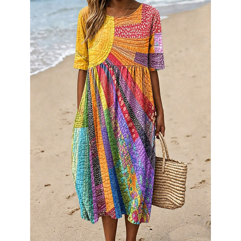 Women's Midi Dress Sheath Dress T Shirt Dress Tee Dress A Line Dress Summer Dress Vacation Casual Boho Daily Summer Dress Spring Dress Regular Fit Floral Graphic Abstract Short Sleeve Crew Neck Blue