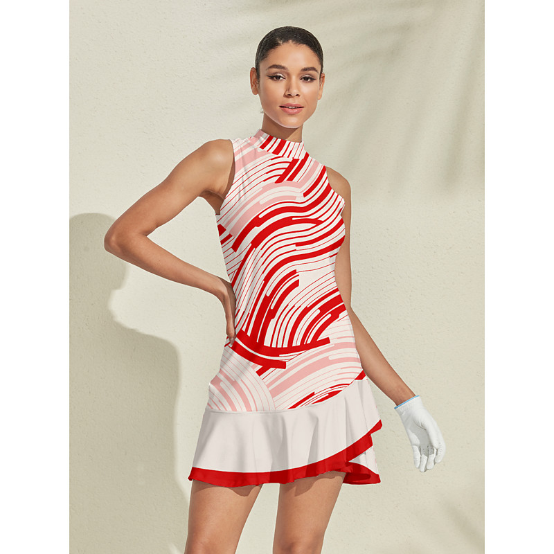 Women's Golf Dress Red Sleeveless Ladies Golf Attire Clothes Outfits Wear Apparel