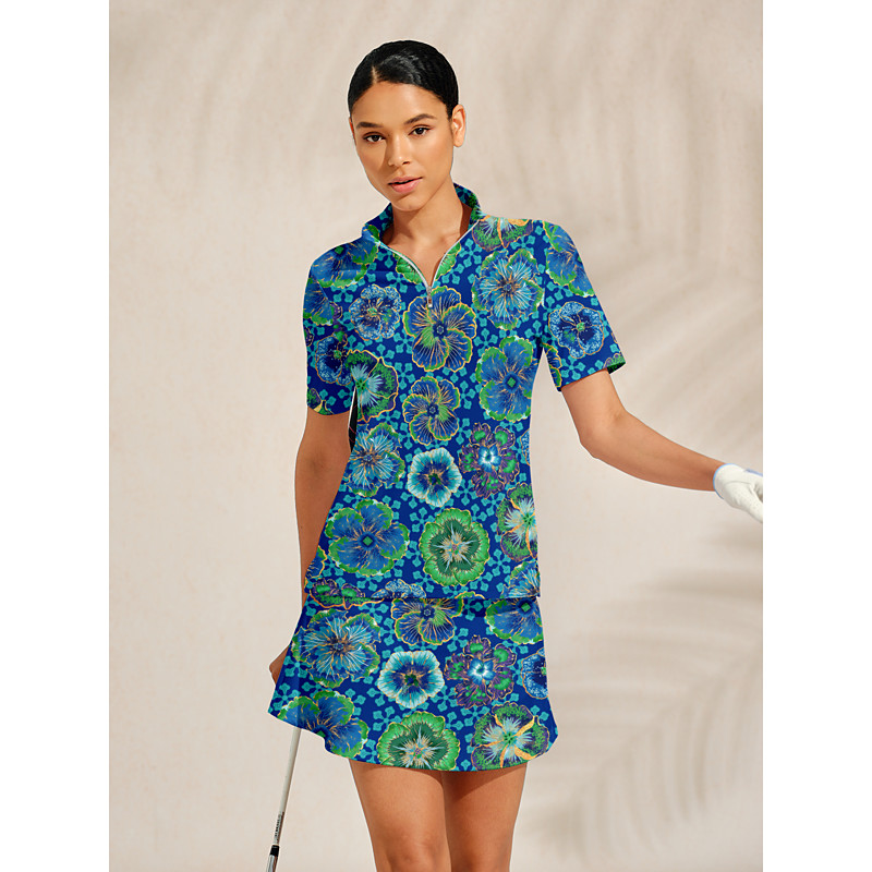 Women's Golf Polo Shirt Blue Short Sleeve Top Ladies Golf Attire Clothes Outfits Wear Apparel