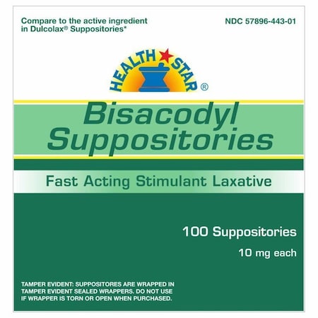 HEALTH STAR 444-01-HST Laxative Suppository 10 mg Strength Bisacodyl USP, 100PK