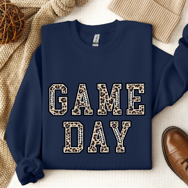 Leopard Game Day Sweatshirt Football Season Fall Crewneck Unisex Cozy Fan Wear teal l t Shirt
