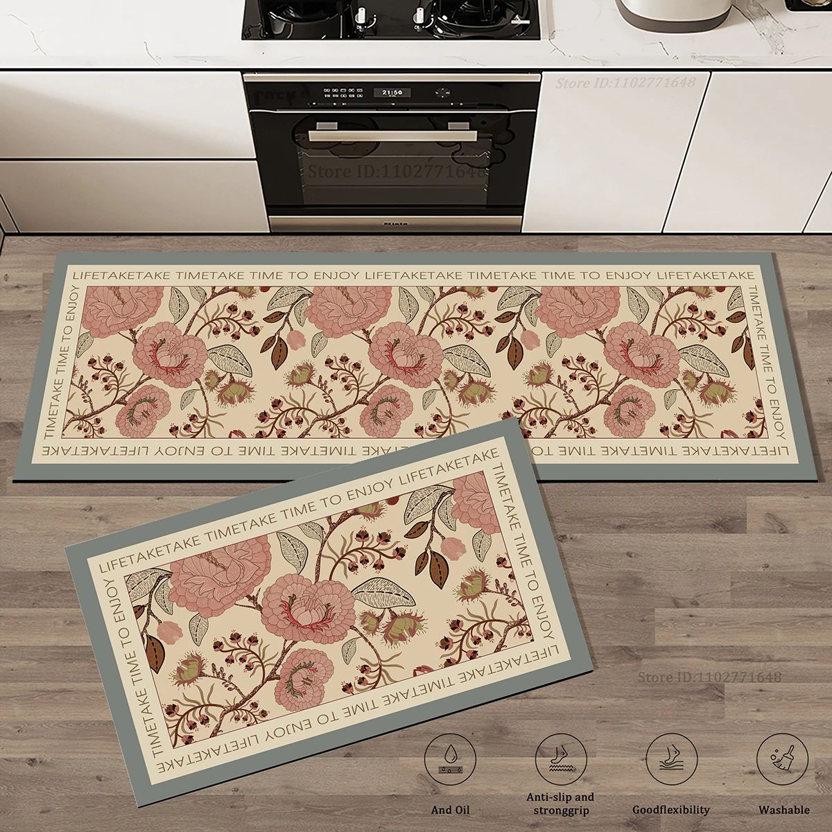 Floral Anti Fatigue Kitchen Rug Extra Thick Absorbent Non Slip Floor Mat For Kitchen, Bathroom & Entryway 11 19.7 X 63 In 1 Pc