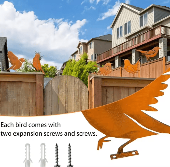 Rusty Metal Bird Silhouette Garden Stake Rustic Outdoor Yard Art For Farmhouse Patio & Garden 03