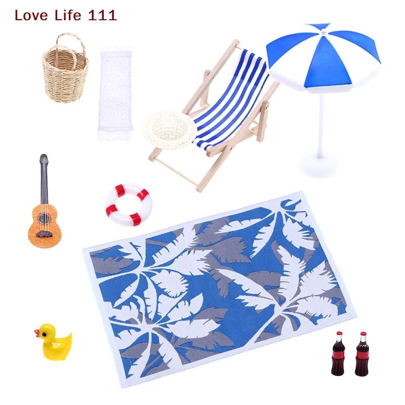 Mini Beach Umbrella & Deck Chair Set For Dollhouse & Fairy Garden Decor Mini Beach Umbrella & Deck Chair Set For Dollhouse & Fairy Garden Decor