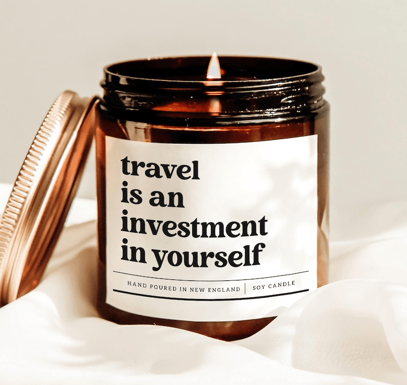 Travel Is An Investment In Yourself Candle, Wanderlust Gift For Travelers, Inspirational Travel Soy Candle amber sea Breeze