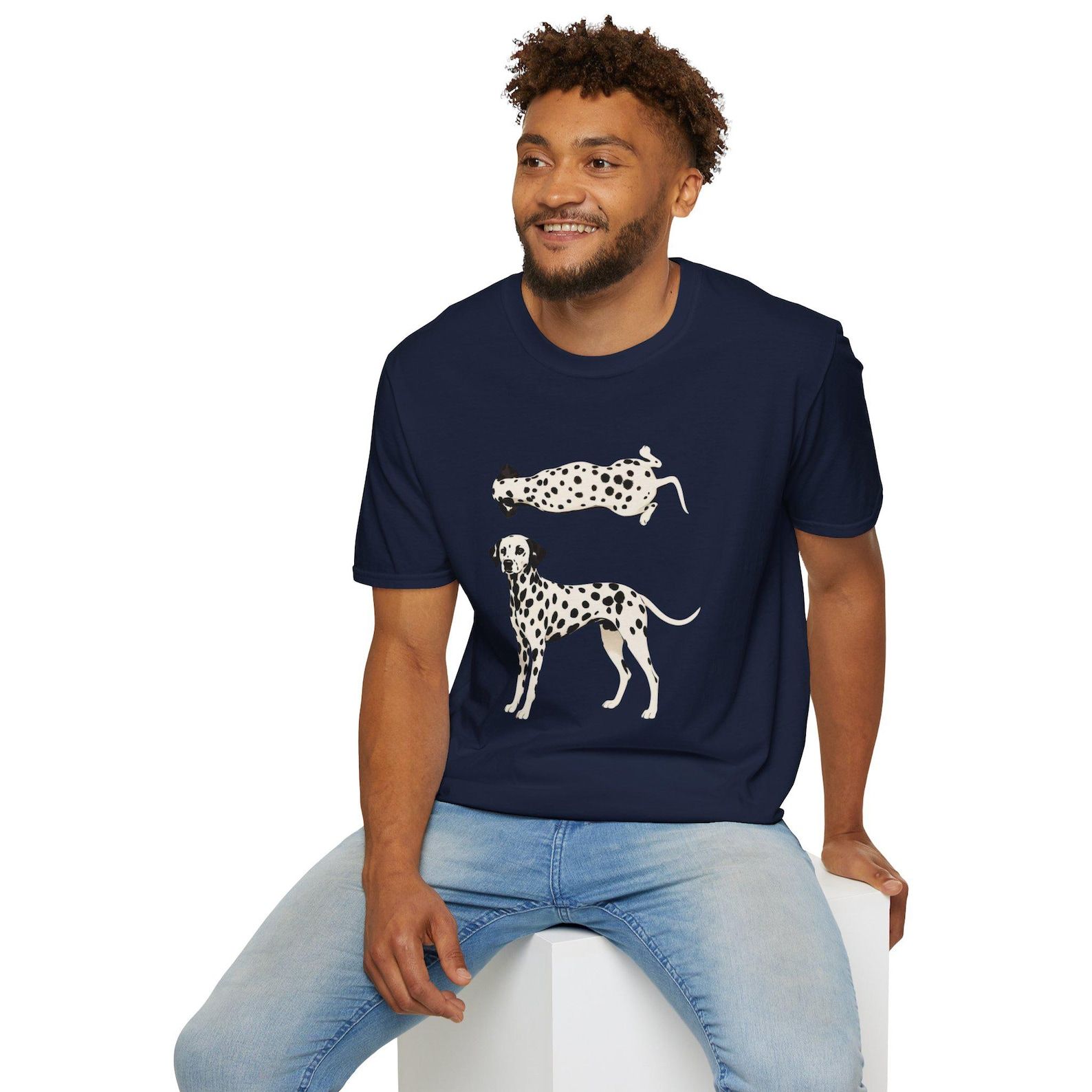 Dalmatian Illustration T Shirt | Spotted Dog Artwork, Minimal Pet Tee blue m sweatshirt