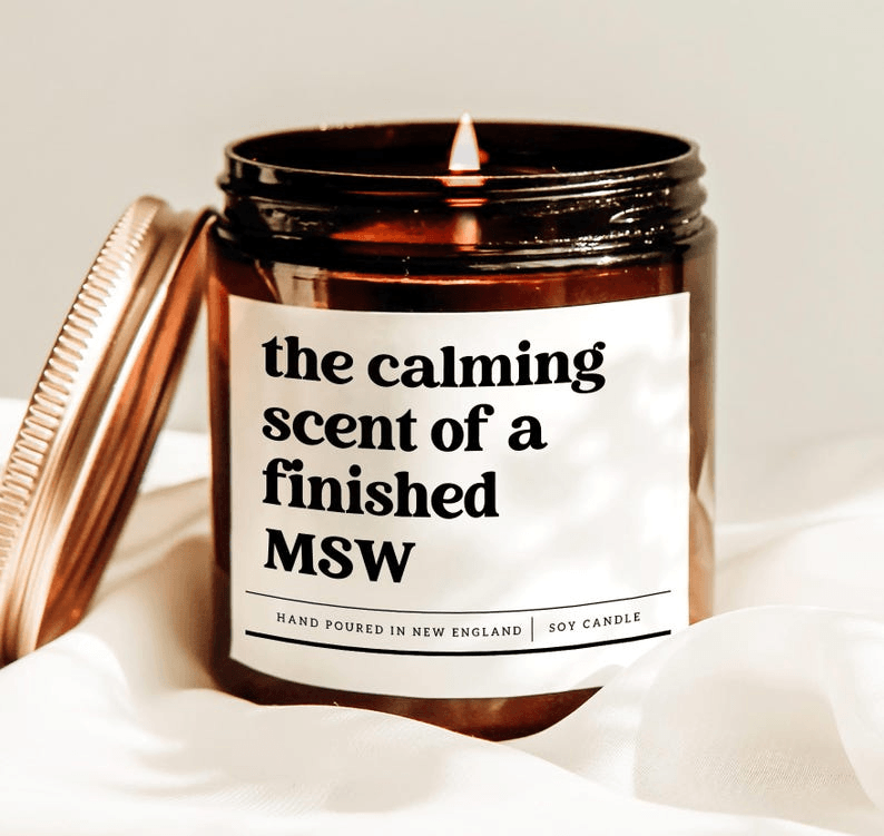 Finished MSW Candle, MSW Graduation Gift, Social Work Graduation Candle, Funny Social Worker Gift clear Jar fresh Balsam