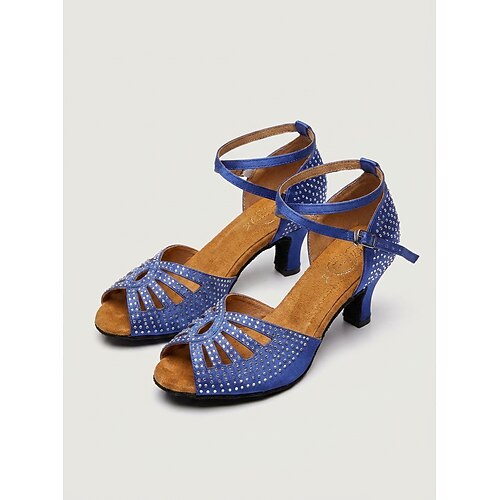 Blaue Damen-Lateintanzschuhe – professionelle Strass-Ballsaalschuhe mit Absatz für Salsa, Tango, Training und Auftritte Image