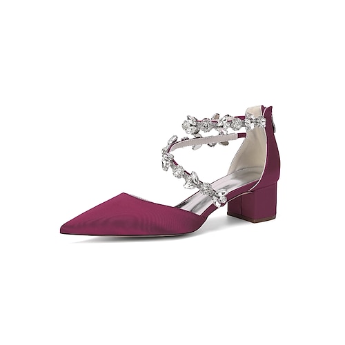Rosa Satin-Pumps mit Blockabsatz für Damen – elegante Schuhe mit Kristallriemen für Cocktailpartys und Abendveranstaltungen Image