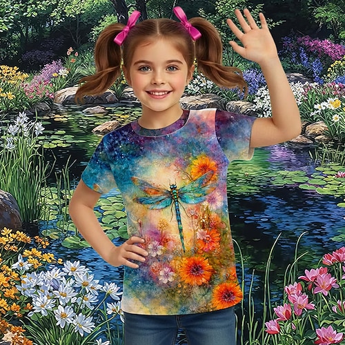 Mädchen 3D Grafik Tiermotiv T-Shirt Kurzarm 3D-Druck Sommer Frühling Sport Mode Streetwear Kinder 5-12 Jahre Rundhalsausschnitt Lässig Täglich Outdoor Normale Passform Image