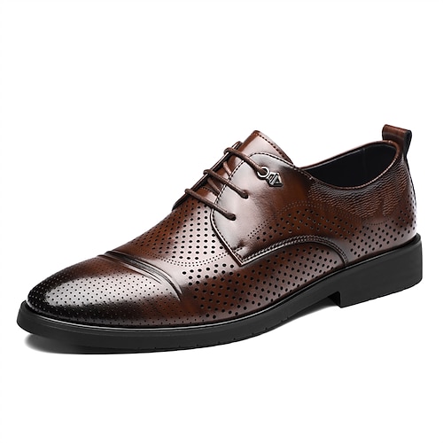 Perforierte Derby-Schuhe für Herren mit spitzer Zehenpartie, atmungsaktive, formelle Oxford-Schuhe, eleganter Business-Stil für Büroangestellte, Hochzeiten, Partys und Bankette Image