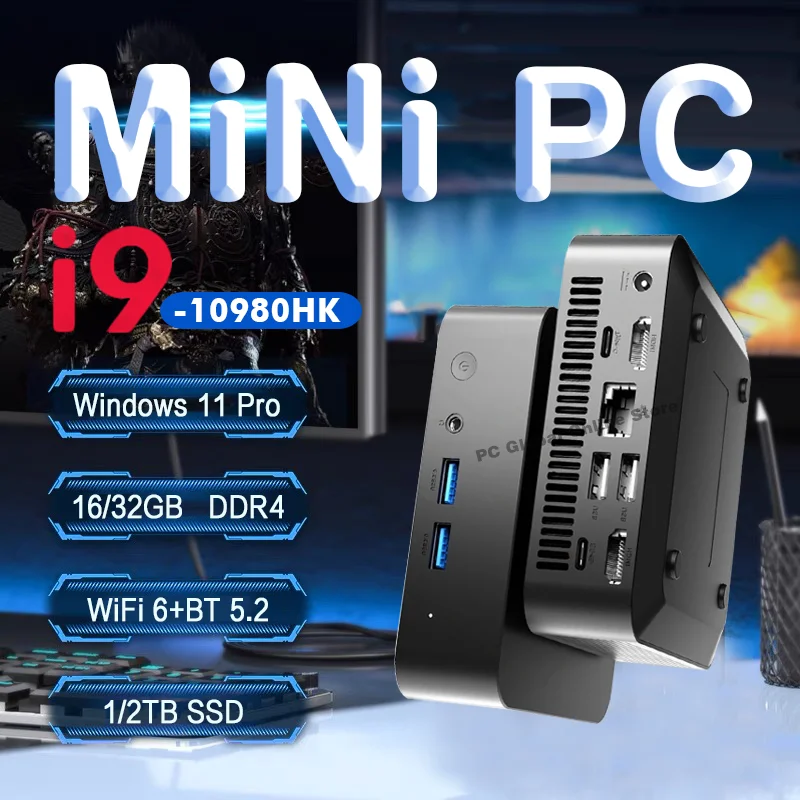 NEUER Core i9-10980HK Tragbarer Mini-PC Computer Windows 11 16GB/32GB DDR4 1/2TB SSD Gaming-Computer WiFi 6 Büro-Mini-Desktop