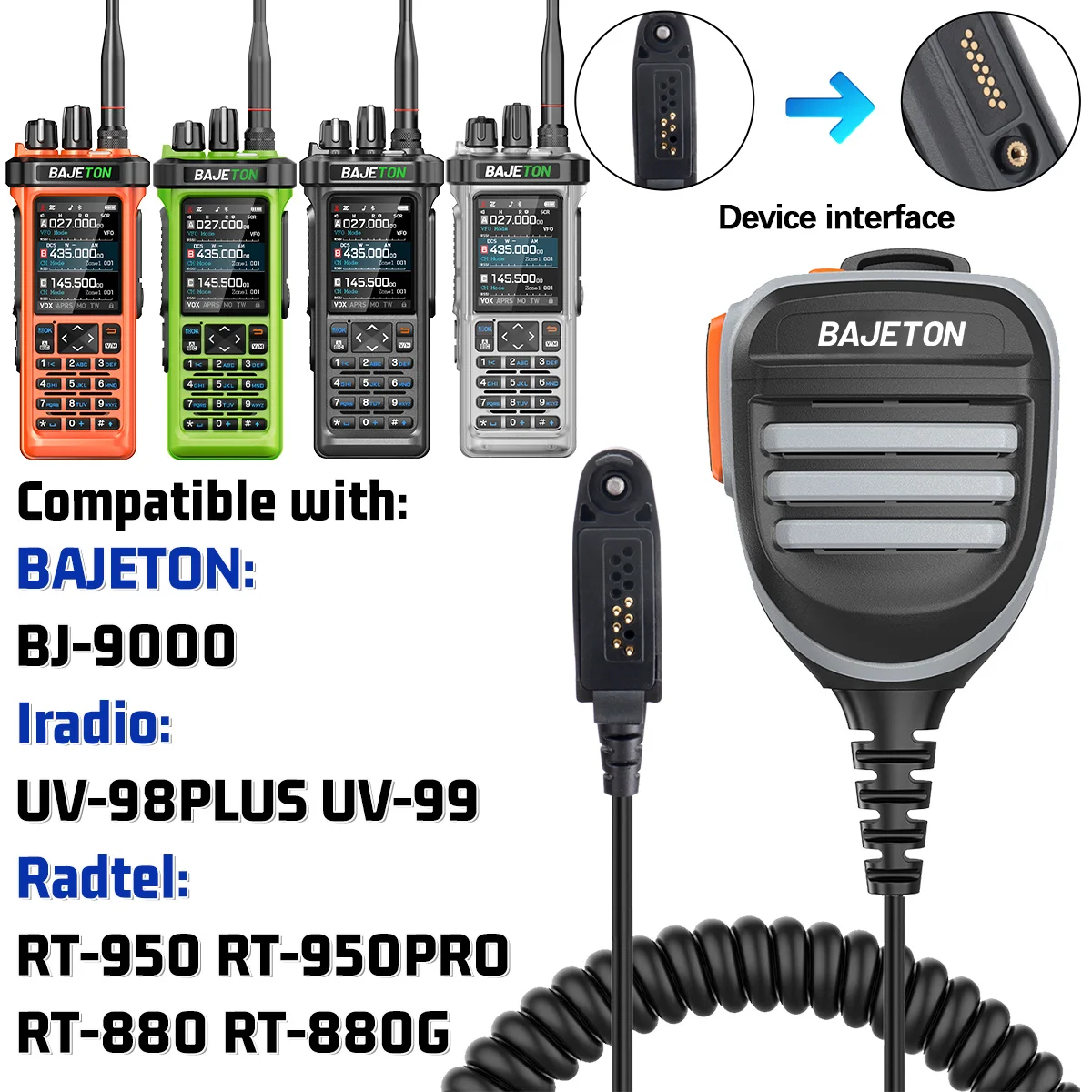 BAJETON Wasserdichtes Walkie-Talkie Lautsprechermikrofon Schultermikrofon für Radtel RT-950PRO BAJETON BJ-9000 Iradio UV-98 PLUS Funkgerät Image