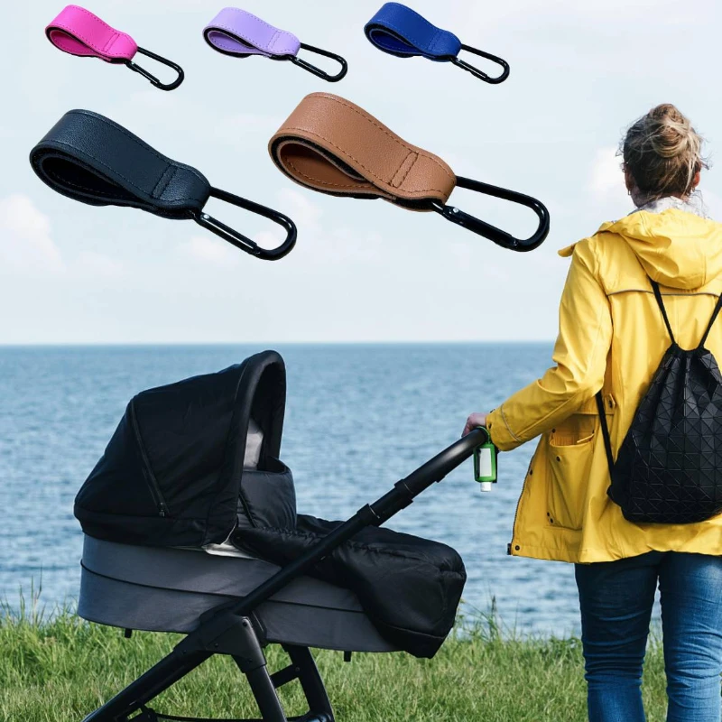 Baby Kinderwagen Haken PU Leder Warenkorb Organizer Windel Tasche Aufhänger Universal Klett Haken Kind Kinderwagen Zubehör Klettern Schnalle Image