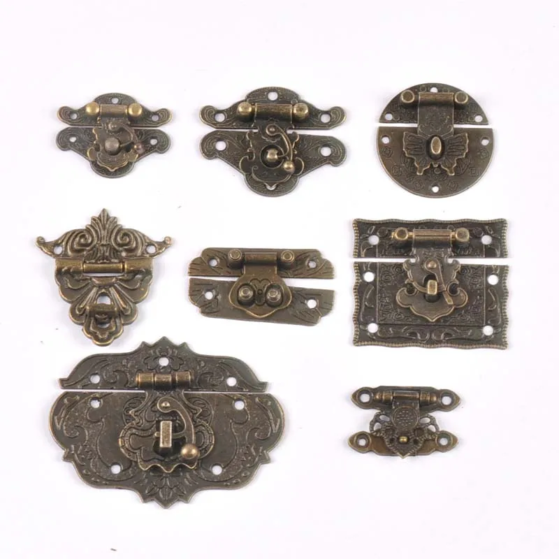 Vintage Messing Hardware Riegel Haken dekorative Schmuckschatulle Hardware Holzkisten Möbel Schnalle Verschluss Schloss Holzkiste Haspe c2264