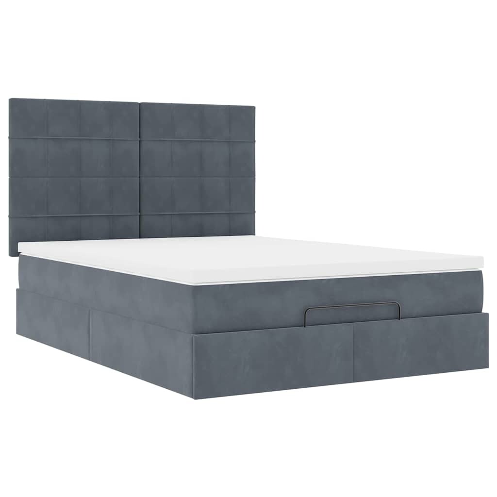 vidaXL Ottoman-Bett mit Matratzen & LEDs Dunkelgrau 140x200 cm Samt Image