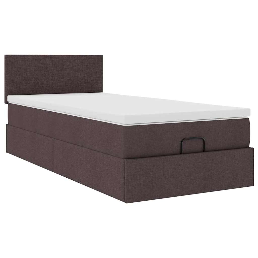 vidaXL Ottoman-Bett mit Matratze & LEDs Dunkelbraun 90x190 cm Stoff Image