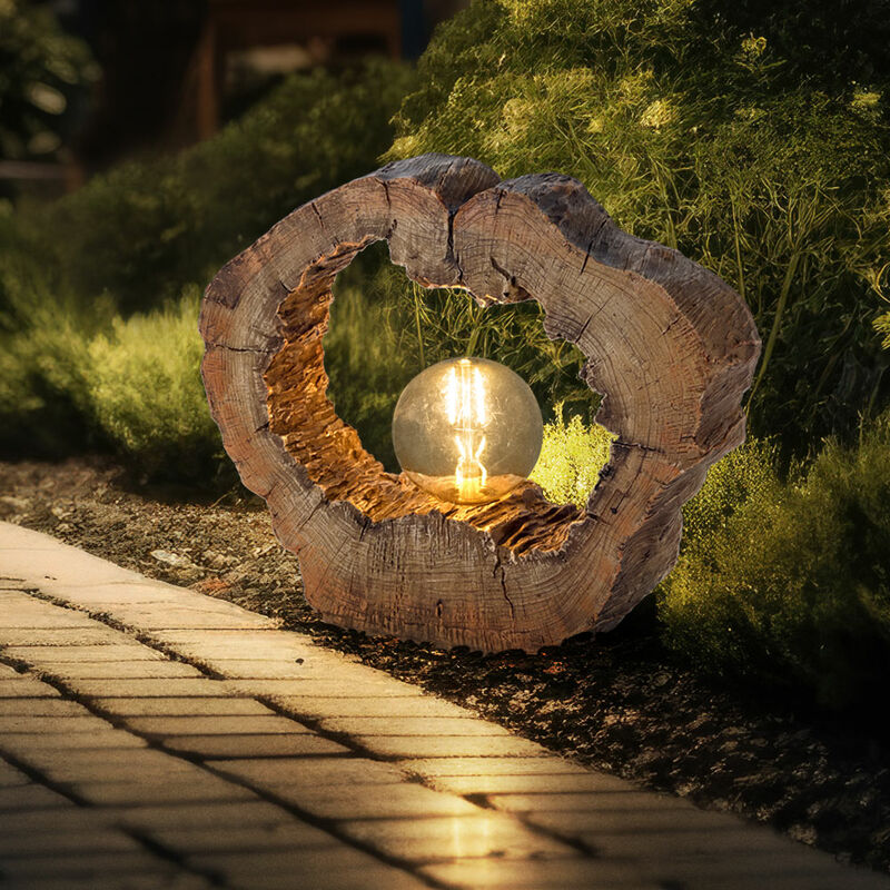 Lampada Solare Da Esterno Giardino Luce Solare Led Lampada Solare Da Esterno Decorazione Da Giardino Albero Disco Effetto Legno Marrone, Plastica, 1x Led Bianco Caldo, Lxlxa 30,5x8,5x25,5 Cm