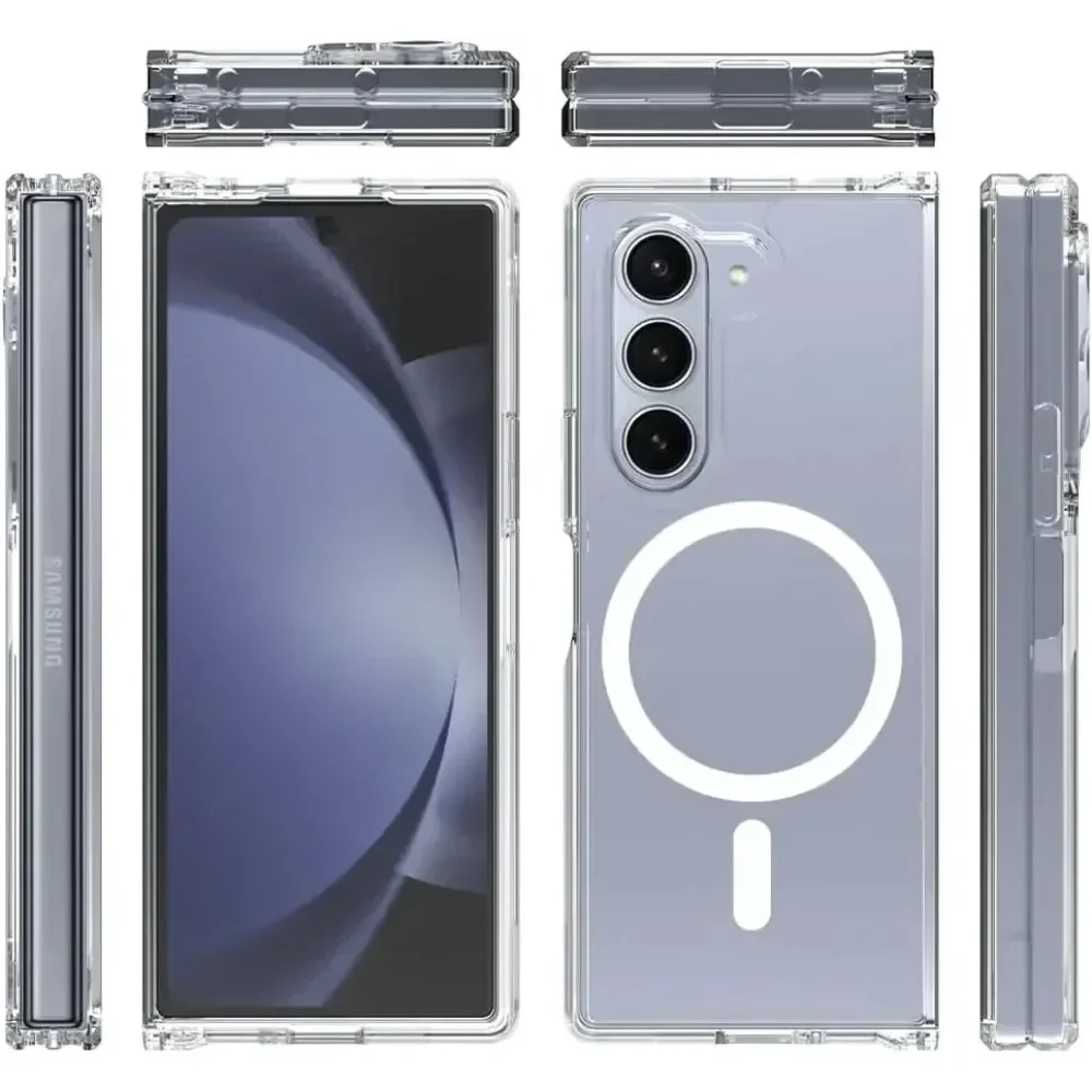 Luxuriöse, einfache, magnetische, kabellose Lade-Telefonhülle für Samsung Z Fold 7, 6, nicht vergilbend, transparent, stoßfest, Schutzhülle Image