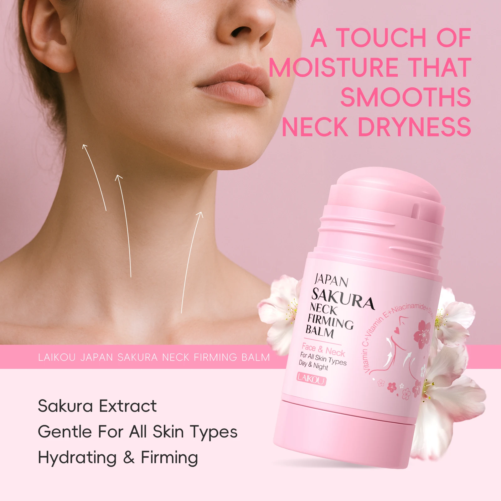 LAIKOU Japan Sakura Halsbalsam, feuchtigkeitsspendende, straffende Creme, glättende Behandlungscreme, 40 g Image