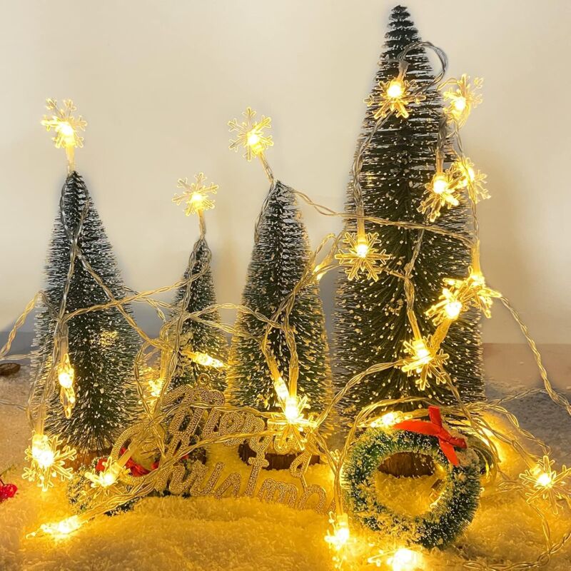 Minkurow Catena Luminosa A Fiocco Di Neve, 6m 40 Pezzi Catena Luminosa A Led, Catena Luminosa A Led A Batteria, 2 Modalità Di Illuminazione, Catena Luminosa Per Interni/esterni/festival/natale/giardin