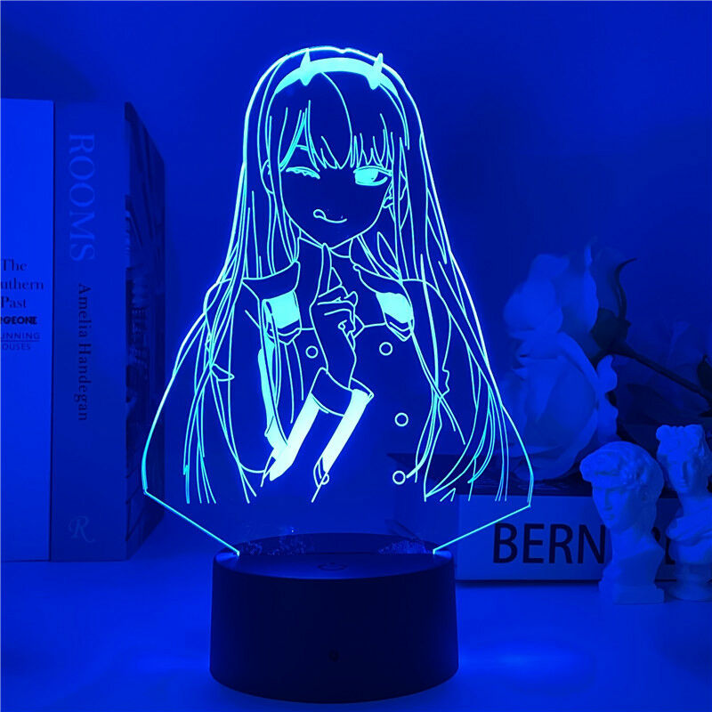 Minkurow Zero Two Figure Anime Lampada Night Light Manga Led Nightlight Multicolor Change Usb Battery Table Lampara Kids Child Girls Bedroom Decor Light Manga Toy (anteriore)
