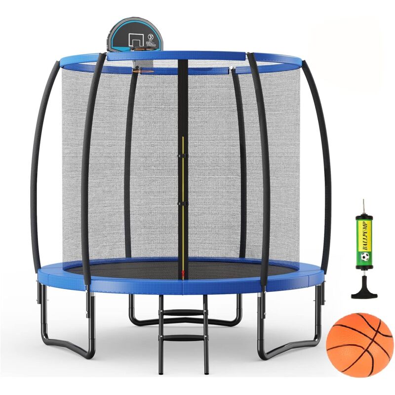 Costway Trampolino Elastico Per Bambini 245/333/367 Cm, Tappeto Elastico Per Bambini On Rete, Anello Da Basket, Cuscinetto E Scaletta Con 2 Gradini, Palla Da Basket E Pompa, Portata 100 Kg