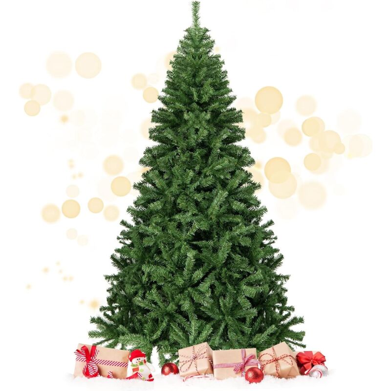 Albero Di Natale 180/225 Cm, Albero Di Natale Artificiale Con 1000/1346 Rami Densi E Base In Metallo Con Cuscinetto Antiscivolo, Albero Di Natale Folto Per Casa, Ufficio E Negozio (225 Cm) - Costway