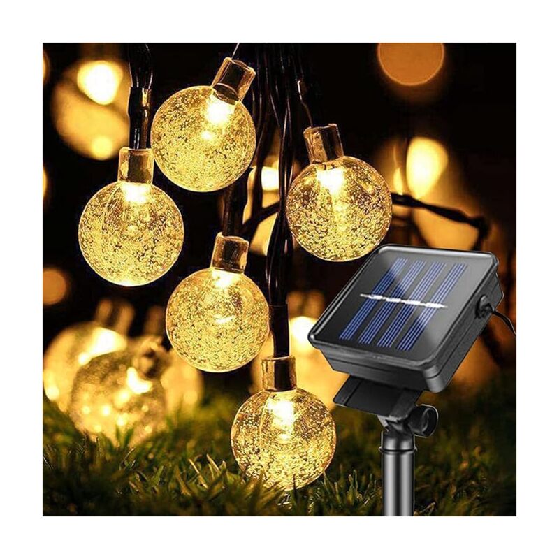 Minkurow Stringa Di Luci Solari Per Esterni, 30 Led Stringa Di Luci Solari Sfere Di Cristallo Impermeabile Ip65 8 Modalità Di Luci Solari Per Esterni Per Giardino, Patio, Alberi, Matrimonio, Festa